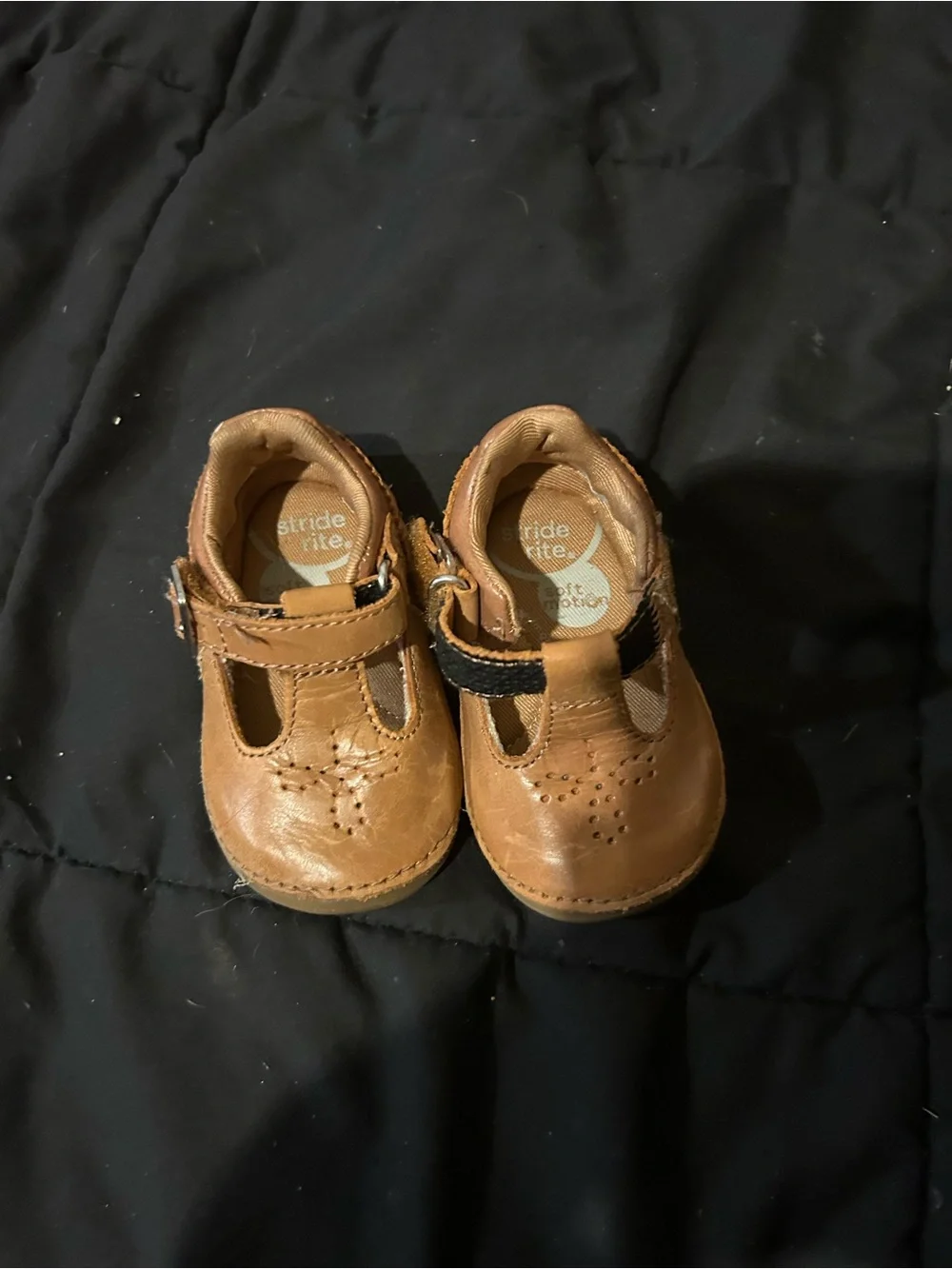 Stride Rite Tan Leather T-Strap Mary Jane Shoes
